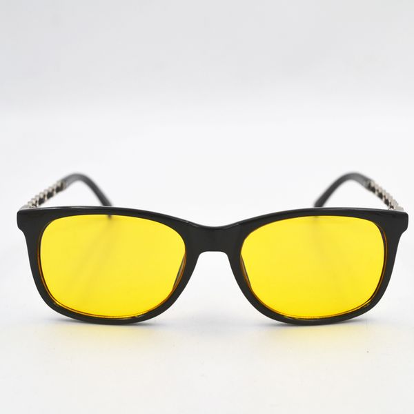 

women yellow lenses pu leather chain leg night-vision anti-glare glasses driving glasses, White;black