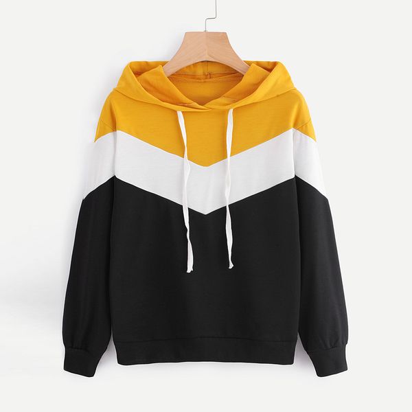 

womens sweatshirt hoodies striped patchwork long sleeve autumn spring pullovers hooded causal blouse sudadera mujer moletom, Black