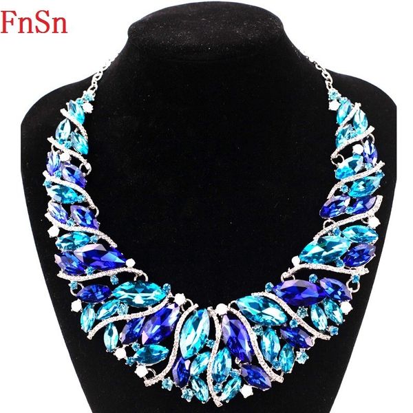 

fnsn new necklace chokers colorful crystal statement jewelry women gold rhinestones collar turkish plant jewelry, Silver