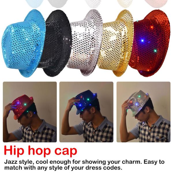 

sequins led light jazz hats man boy woman girl flashing birthday party cap wedding decoration halloween hats caps, Blue;gray