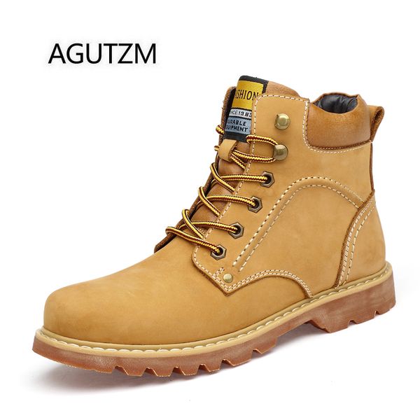 

agutzm 2083 new fashion keep warm men's ankle boots 100% genuine cow leather autumn winter mens boots plus size : 37-48, Black