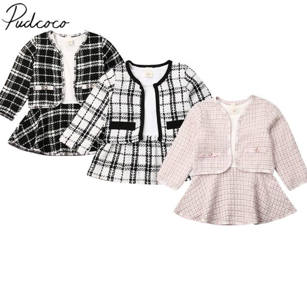 

2019 baby spring autumn clothing kids baby girl pageant plaid coat & tutu dress party outfits fashion clothes 2pcs sets 6m-5t, White