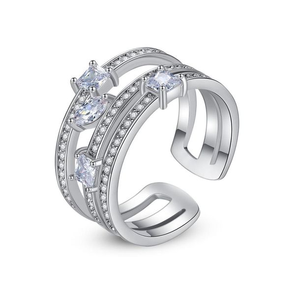 

charming hollow design open adjustable rings fashion multi layers cubic zirconia ring wedding bridal jewelry wholesale, Slivery;golden