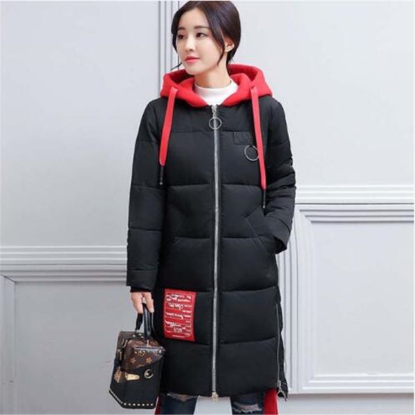 

2019 plus size 3xl women winter hooded coat female outerweardown jacket ladies warm long jacket slim jaqueta feminina, Black