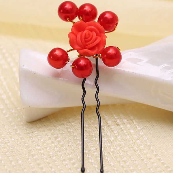 

fashion simulated-pearl flower hair clips white red bride wedding hair accessories women headwear artificial festival clip