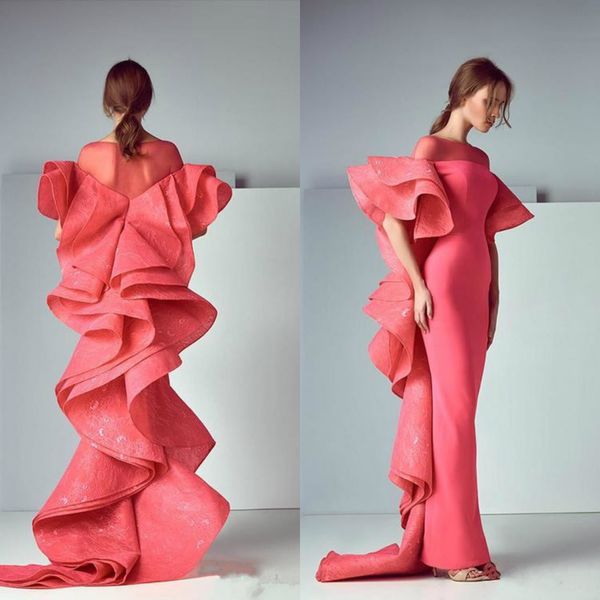 

saiid kobeisy sheath 2019 вечерние платья с рукавами роскошные кружева с оборками формальные платья для выпускного вечера выполненные на зак, Black;red