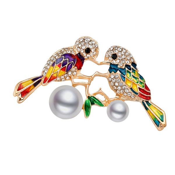 

rhinestone pearls branch couple bird wedding party brooch pin jewelry, Gray