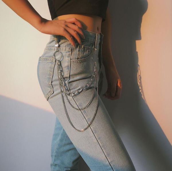 

new woman simple multi-layer tassel long metal wallet chain leash pant jean keychain ring clip men's hip hop jewelry, Silver