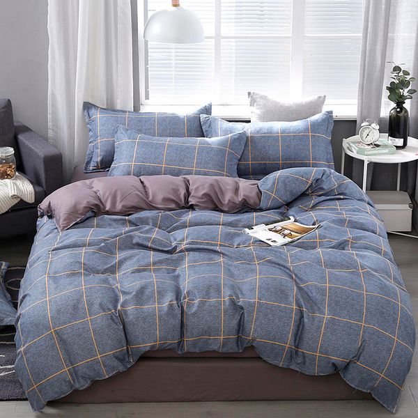 

grey plaid ab-side comforter bedding sets 60s simple style home textiles bedding double bed cover set for kid