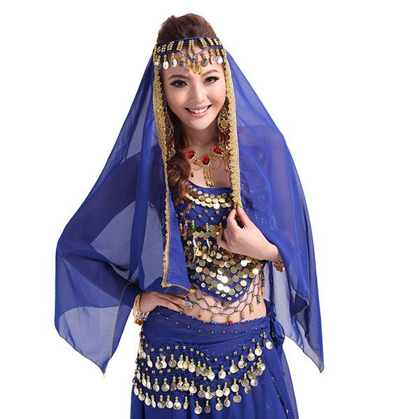

chic belly dancing chiffon big veil shawl skirt scarf gypsy tribal gold trim headscarfk, Black;red