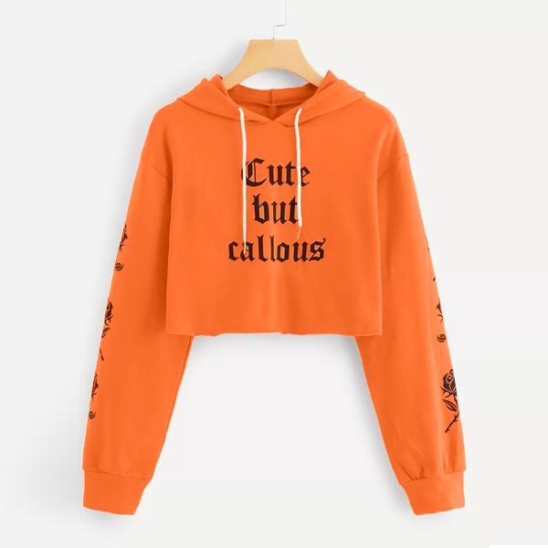 

womens sweatshirt hoodies harajuku letter autumn long sleeve hooded sweatshirt jumper short pullover streetwear blouse 2019, Black