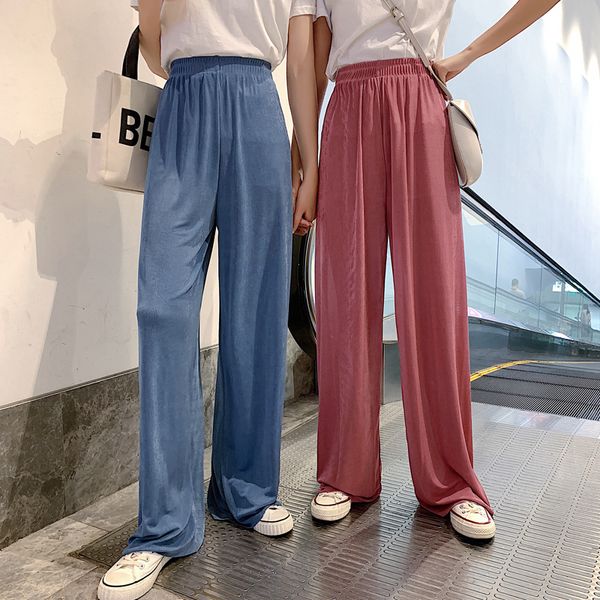 

women's pants & capris 7 colors 2021 spring summer casual straight high elastic waist loose trousers women fashionable wide leg ankle-l, Black;white