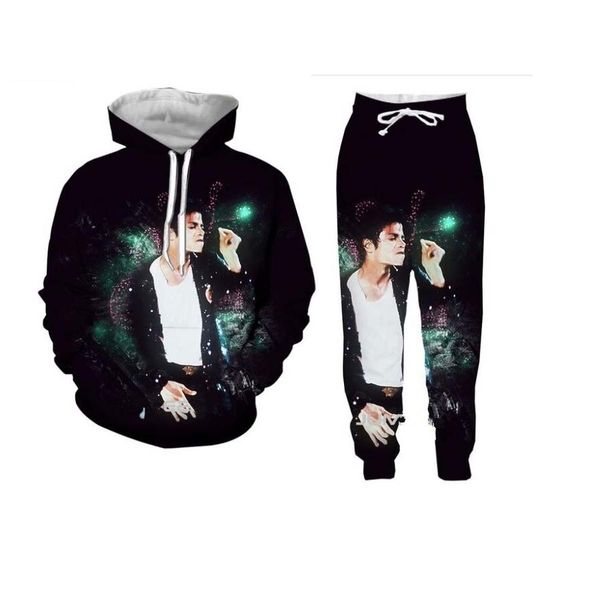 

новая мода мужской / женский майкл джексон смешных 3d печать повседневный hoodie + кальсоны a2, Black