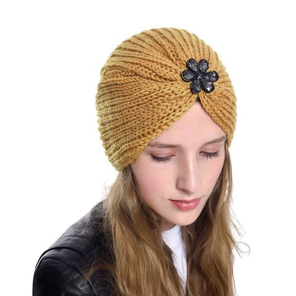 

women crystal flower turban cap female casual knitting elastic rhinestone beanies crochet winter knitted hat accessories bandeau, Blue;gray