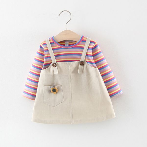 

из двух частей дна сладкий платье принцессы дети девушки хлопок с длинным рукавом платье милый радуга полосатый печатных поддельные, Red;yellow