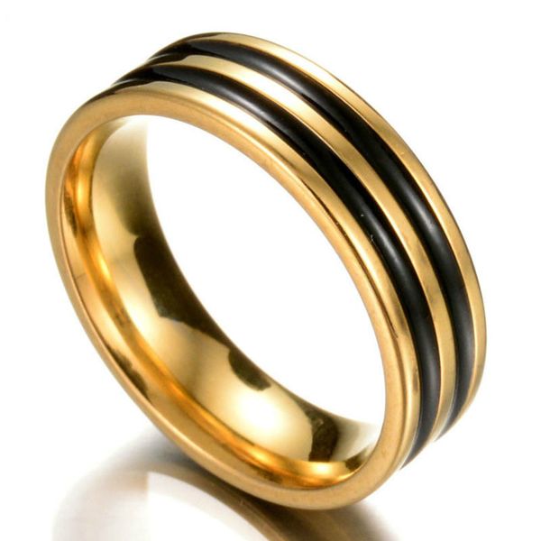 

retro stainless steel rings for women men double row black glaze rings wedding engagement gold color ring male jewelry new 6mm, Slivery;golden