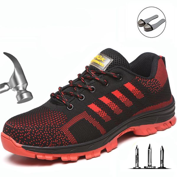 

men work boots outdoor steel toe cap work shoes breathable anti-piercing men safety shoes, Black