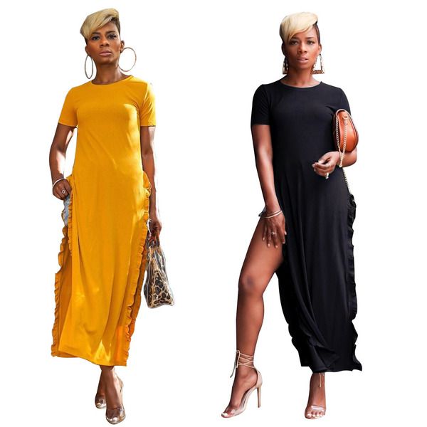 

women long-style t-shirt clothing bifurcation solid round neck shirt sweet style women clothes ing, White