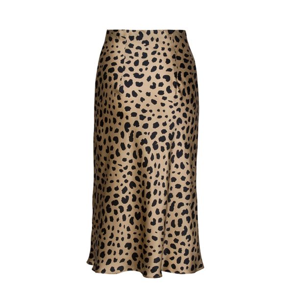 

High wai t leopard midi kirt female hidden ela ticized wai tband ilk atin kirt lip tyle animal print kirt women