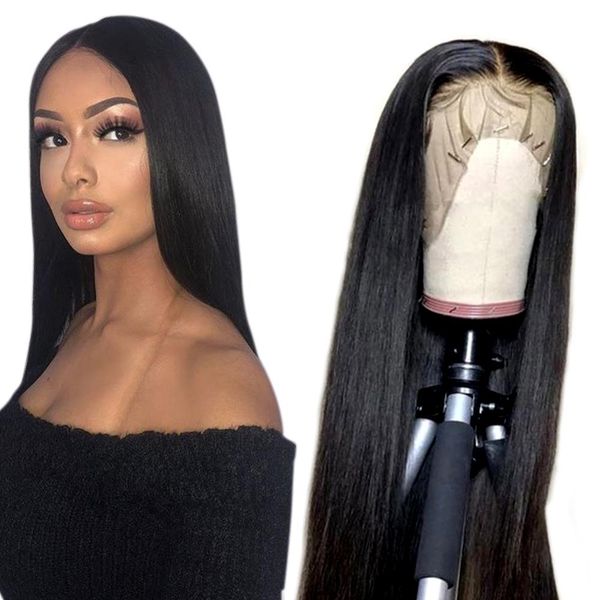 

lace front human hair wigs 13*4 remy straight lace front wigs for black women peruvian hair wigs natural color, Black;brown