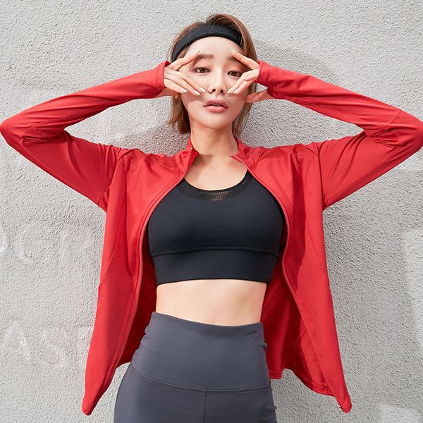 

new mesh splice running jacket women sport jacket women long sleeve yoga breathable yoga sport shirt, Black;red