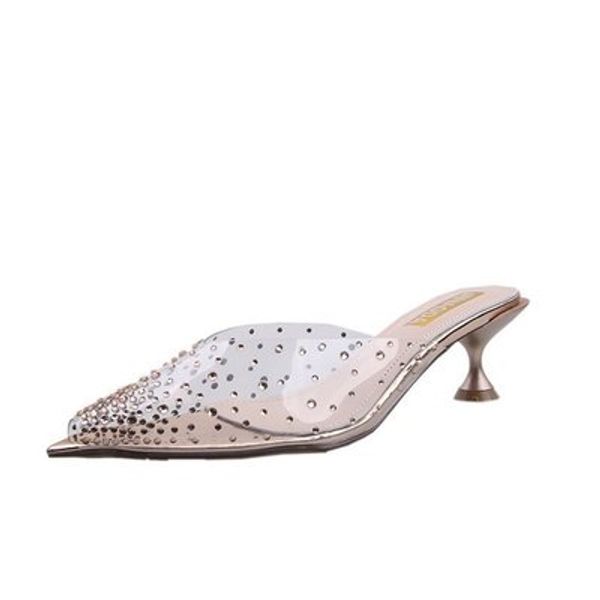 

2020 summer fashion wear rhinestone sandals fine heel fish slippers, Black