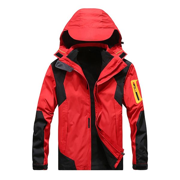 

men's fashion waterproof hoodie hat detachable casual jacket breathable sport outdoor windbreaker coat, Black;red