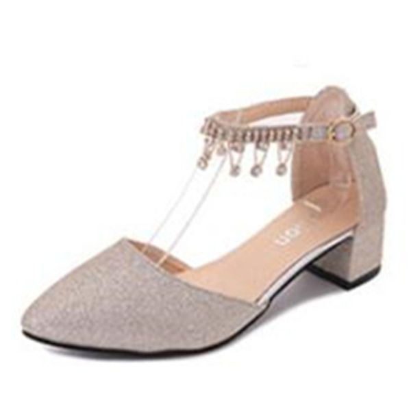 

gold crystal heels 35-42 large size women shoes kitten heels ankle strap block heel shoes women party shoes silver heels for women, Black
