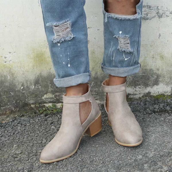 

woman 2020 summer shoes boots basic ankel med square heels round toe concise casual zip buckle, Black