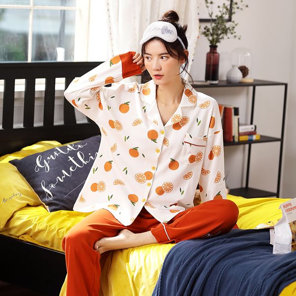 

brand women pajamas set autumn pyjamas knitted cotton pijama mujer long sleeve turn-down collar casual sweet big size sleepwear, Black;red