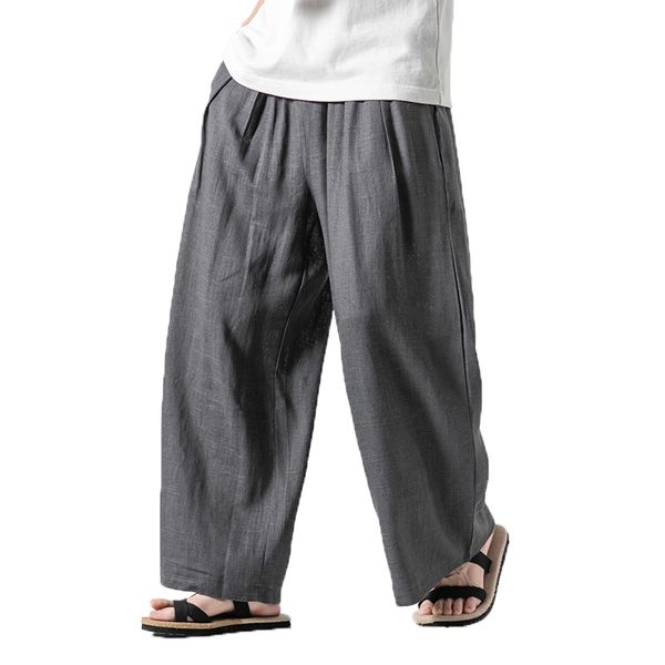 

2019 mens wide crotch harem pants male loose summer cropped trousers wide legged bloomers men jogger withe cotton linen pants, Black