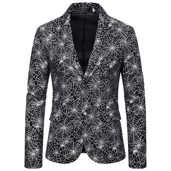 

fashion shawl lapel gold silver cobweb printed sequins blazers wedding groom prom singers slim suit jacket men clothes us s-xxl, White;black