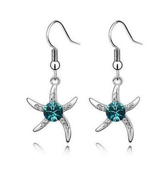 

wholesales мода ювелирных изделий 925 серебра гальванических элементы swarovski crystal star падение серьга для женщин свадебных серег ювели, Silver