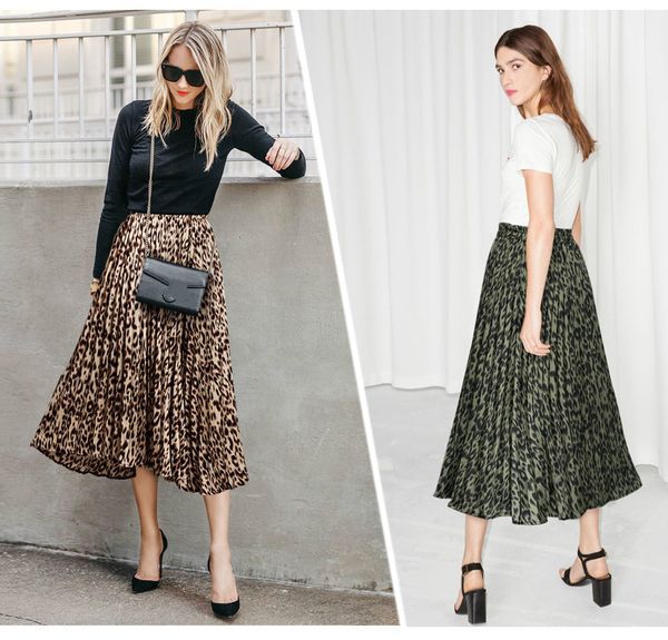

plus size leopard print skirts womens new spring autumn a line pleated long skirt casual high waist maxi skirts woman streetwear long, Black