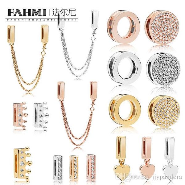 

hywo 925 sterling silver shine charming reflexions dazzling elegance clip rose crown clip floating heart-shaped clip charm safety chai, Black