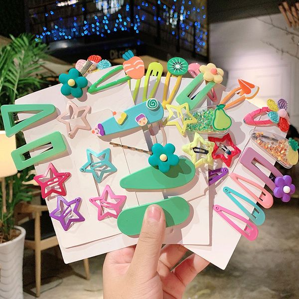 

14pcs/set hair clip side clip for girls candy color flower bb barrettes children hair accessories clips for kids, Slivery;white