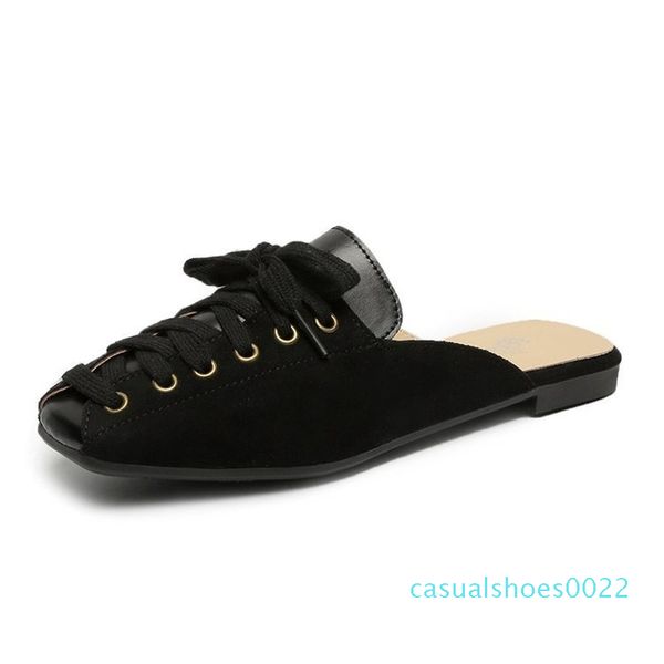 

women's flat bottom fashion baotou female slippers 2020 new lazy half slippers fashion wild female sandals and m709 c22, Black