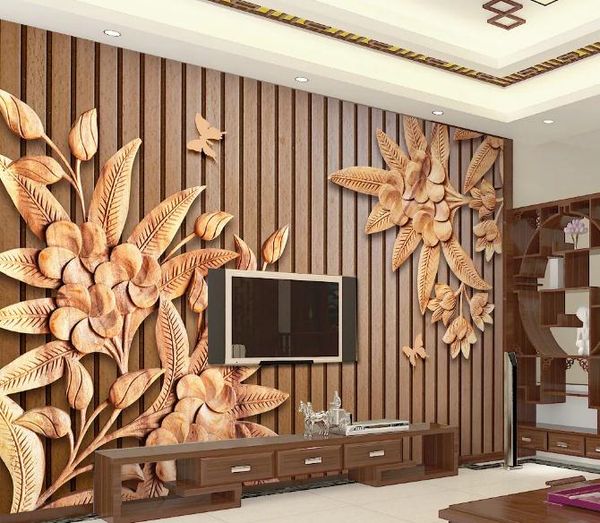 Personalizado Mural Wallpaper For Kids quarto Mão PaintedWoodcarving flor grão de madeira simples 3d Wallpaper Murais Papel De Parede