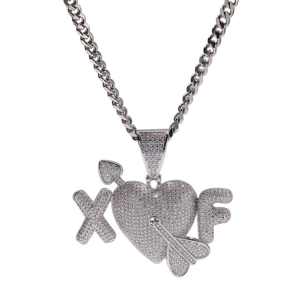 

custom 2 small letter with heart pendant necklace iced out zircon gold silver plated mens hip hop jewelry christmas halloween gift