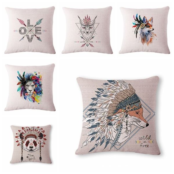 

watercolor animal fox pattern cotton flax pillow back cushion