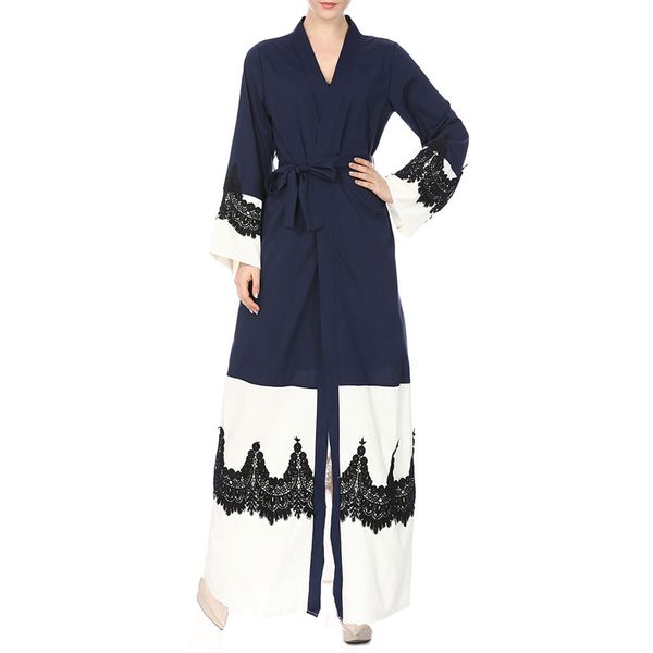 

muslim abaya maxi dress women islamic clothing pure color applique open front kimono cardigan long coat middle east long robe, Red