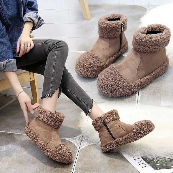 

agutzm fashion thick fur women snow boots female flat high winter ankle boots warm and velvet cotton shoes women a418, Black