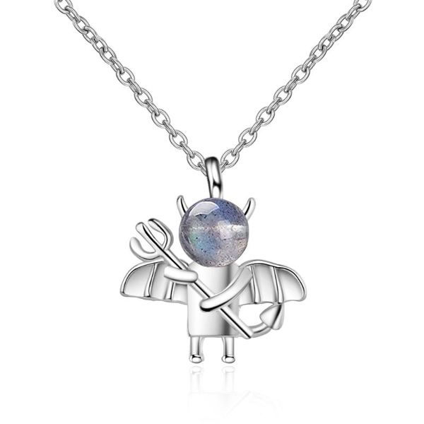 

little devil necklace female natural blueray moonstone short clavicle chain hipster design sense non-mainstream xzr393, Golden;silver