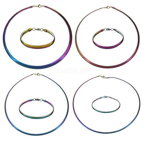 

necklace chain bracelet colorful collar stainless steel women jewelry sets, Silver