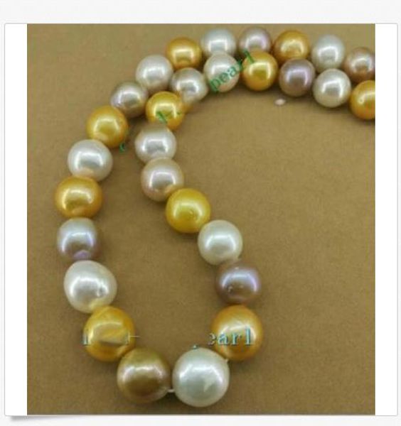 

12-14mm south sea golden white fleshcolor multicolor pearl necklace 18 inch 14k, Silver
