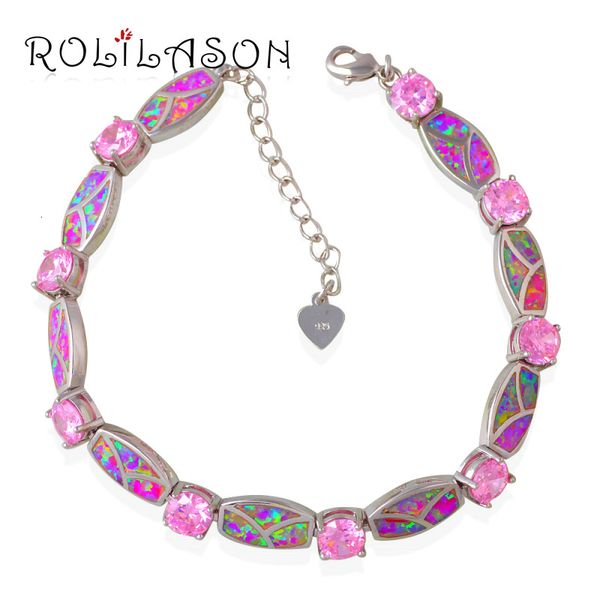 

stamped silver pink fire opal zirconia bracelets & bangles for teen girls pulseiras femininas 19-22cm ob048, Golden;silver