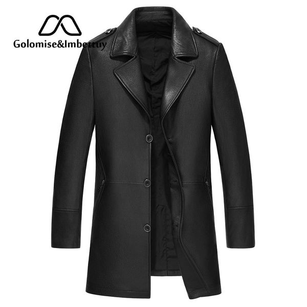 

golomise&imbettuy men real sheepskin leather jacket/coat casual winter genuine goatskin leather jacket/overcoat, Black