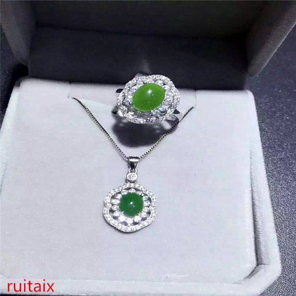 

kjjeaxcmy boutique jewels s925 pure silver inlay natural jade pendant necklace + ring 2 pieces of suit xiaoye flower type la, Black
