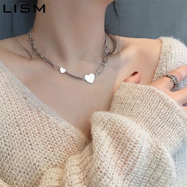 

lism korea dongdaemun thai silver love neklace female simple niche design retro wild sweater chain silver plated necklace