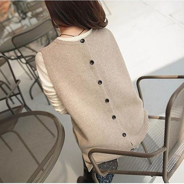 

autumn pockets button casual waistcoats women sleeveless loose sweater solid female thin long knit vests, Black;white
